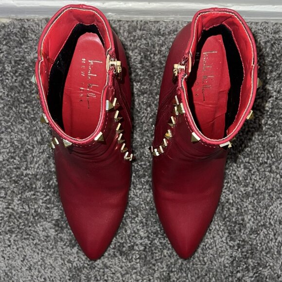 Nicole Miller Red Studded Leather Ankle Boots Women's Size 8.5 - Picture 2 of 10